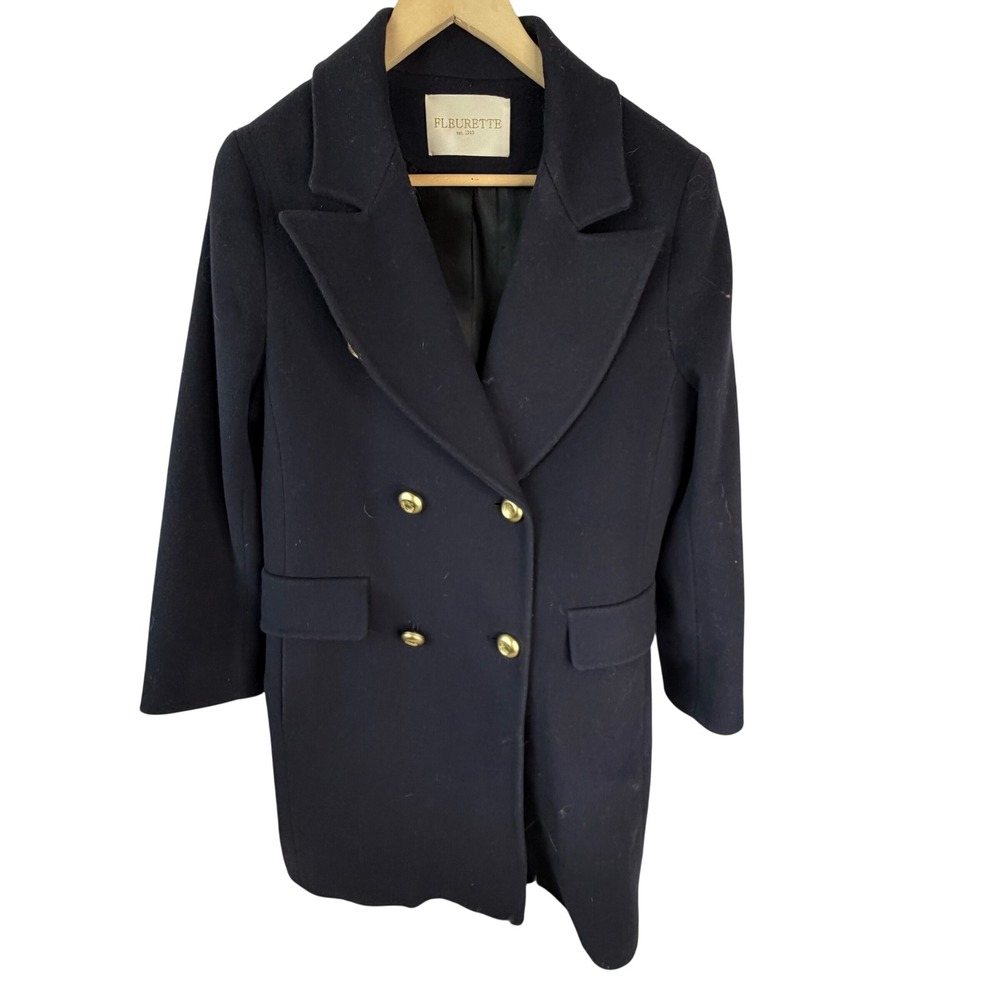 Fleurette Loro Piana Wool Coat Navy Blue Double Breasted Gold Button Peacoat